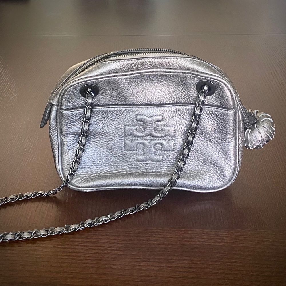 Silver Tory Burch Convertible Shoulder Bag